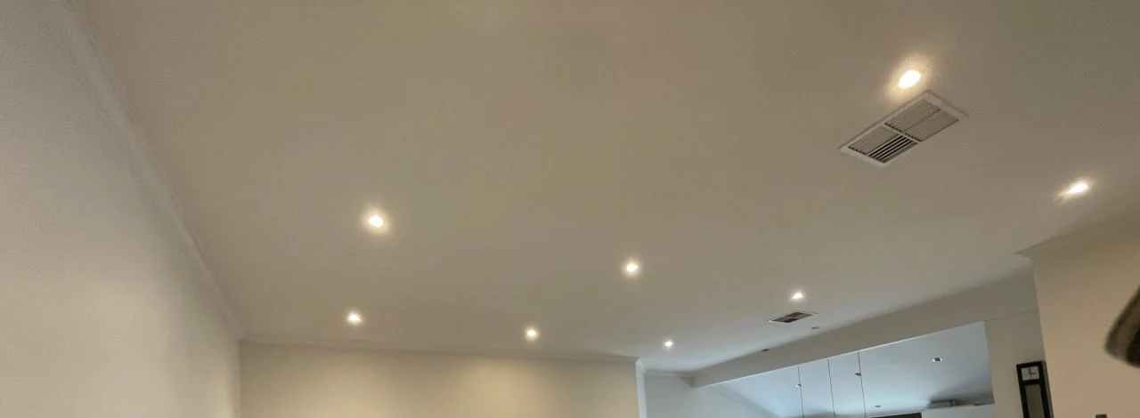 Finished Gyprock ceiling in a Perth home set flat with downlights and no visible joins